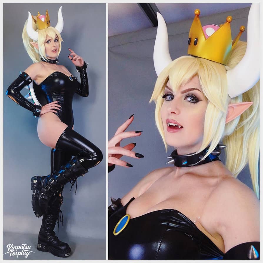 白人コスプレイヤーによるラバーフェチ向けなクッパ姫のコスプレ