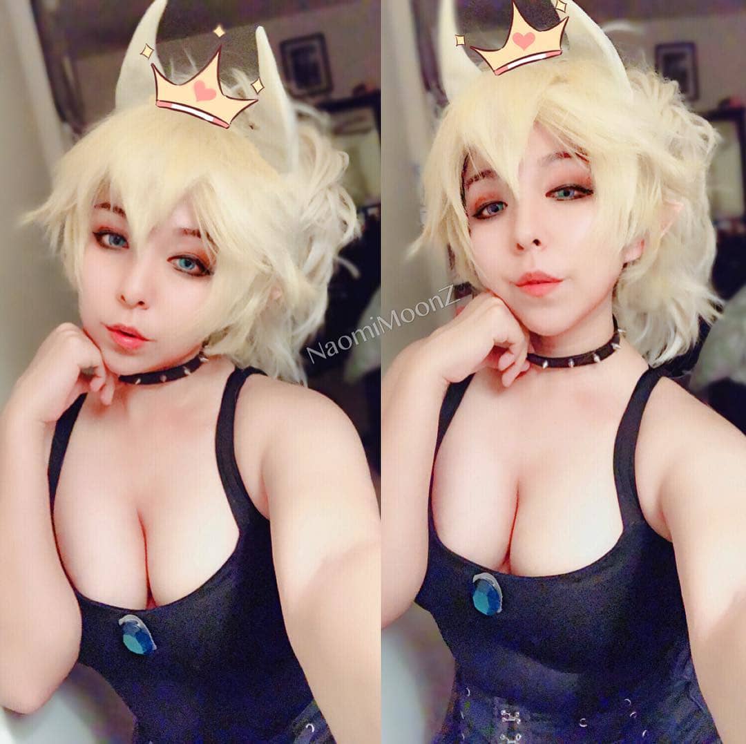 クッパ姫のコスプレをした白人コスプレイヤーが豊満巨乳をアピール